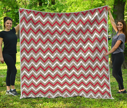 White Beige And Red Chevron Print Quilt