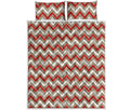 White Beige And Red Chevron Print Quilt Bed Set