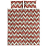 White Beige And Red Chevron Print Quilt Bed Set