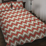 White Beige And Red Chevron Print Quilt Bed Set