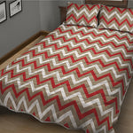 White Beige And Red Chevron Print Quilt Bed Set