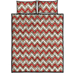 White Beige And Red Chevron Print Quilt Bed Set
