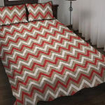 White Beige And Red Chevron Print Quilt Bed Set