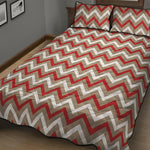 White Beige And Red Chevron Print Quilt Bed Set