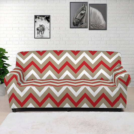 White Beige And Red Chevron Print Sofa Cover