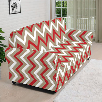 White Beige And Red Chevron Print Sofa Cover