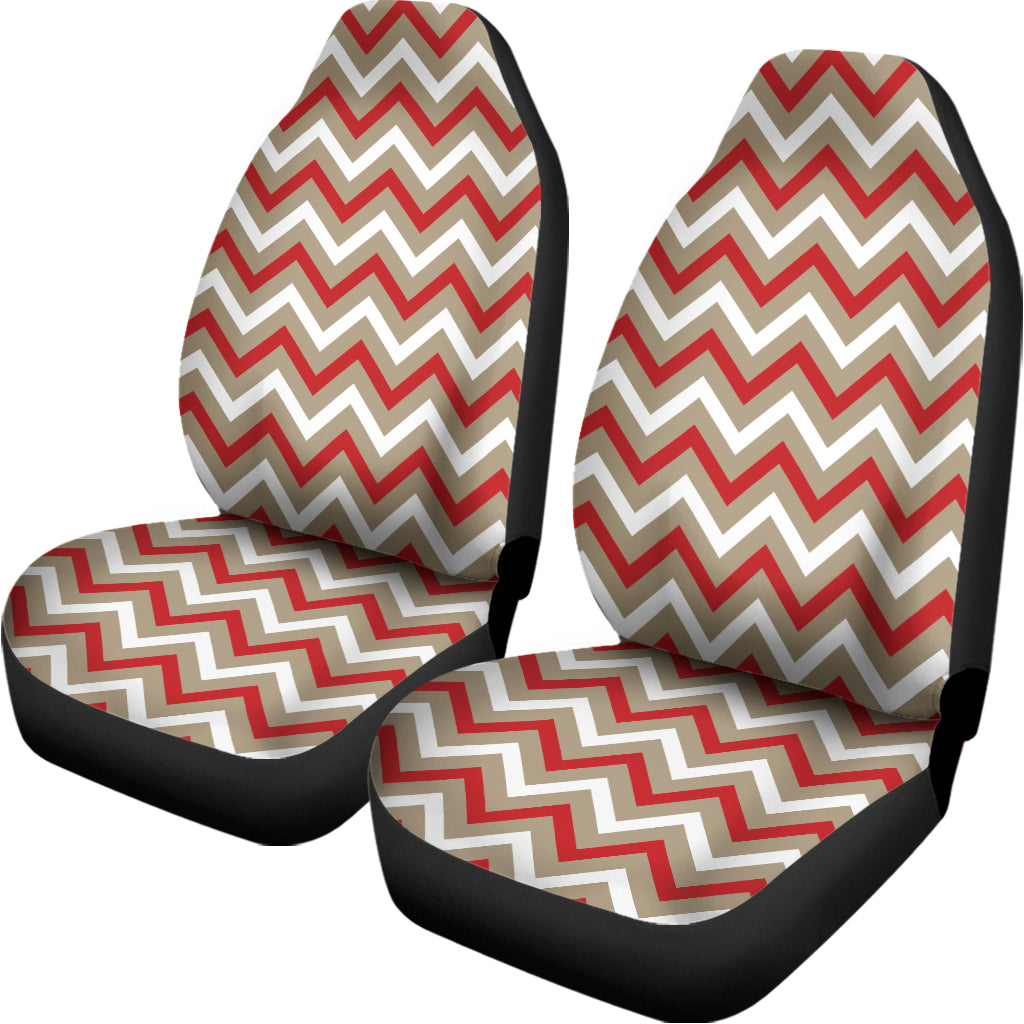 White Beige And Red Chevron Print Universal Fit Car Seat Covers