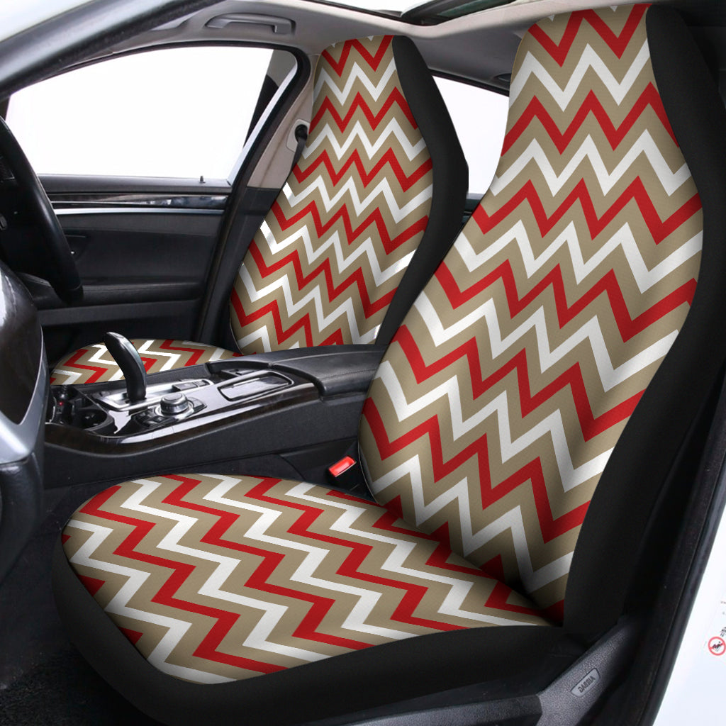 White Beige And Red Chevron Print Universal Fit Car Seat Covers