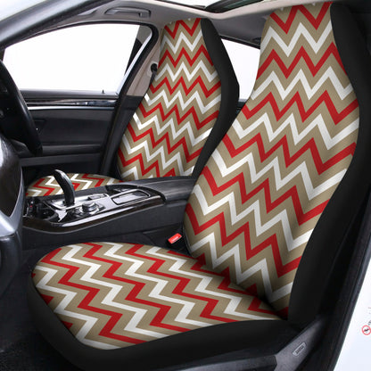 White Beige And Red Chevron Print Universal Fit Car Seat Covers