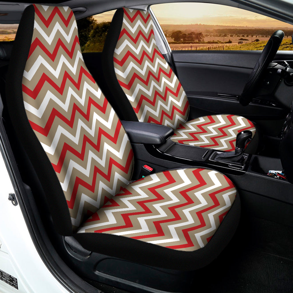 White Beige And Red Chevron Print Universal Fit Car Seat Covers