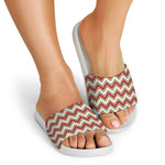 White Beige And Red Chevron Print White Slide Sandals