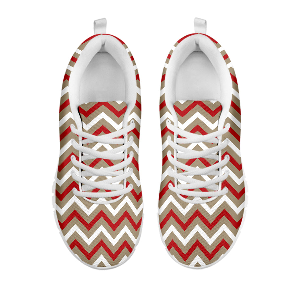 White Beige And Red Chevron Print White Sneakers