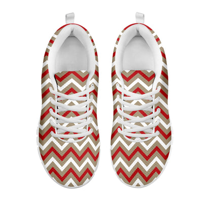 White Beige And Red Chevron Print White Sneakers