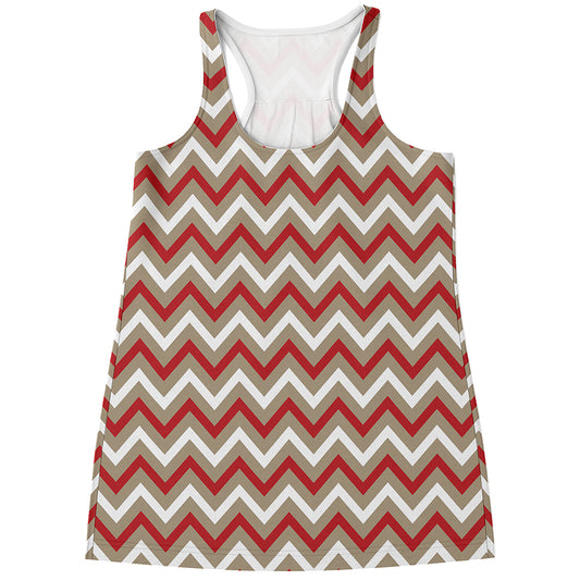White Beige And Red Chevron Print Women's Racerback Tank Top