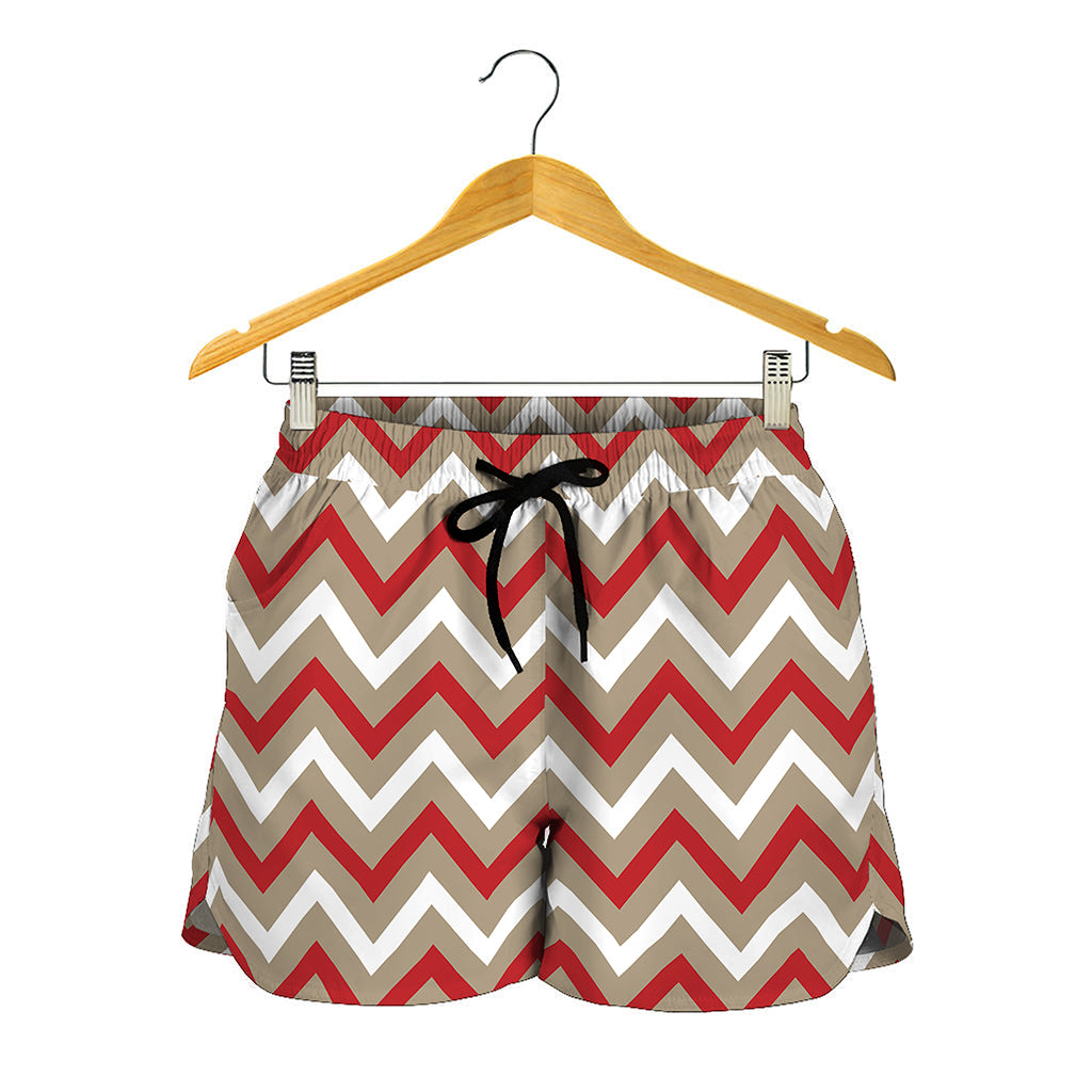 White Beige And Red Chevron Print Women's Shorts