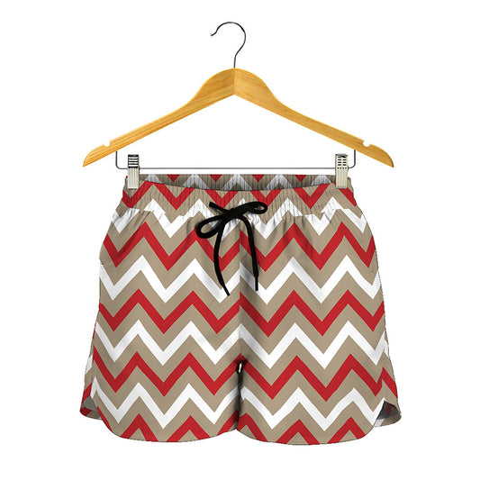 White Beige And Red Chevron Print Women's Shorts