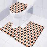 White Black And Orange Harlequin Print 3 Piece Bath Mat Set