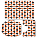 White Black And Orange Harlequin Print 3 Piece Bath Mat Set