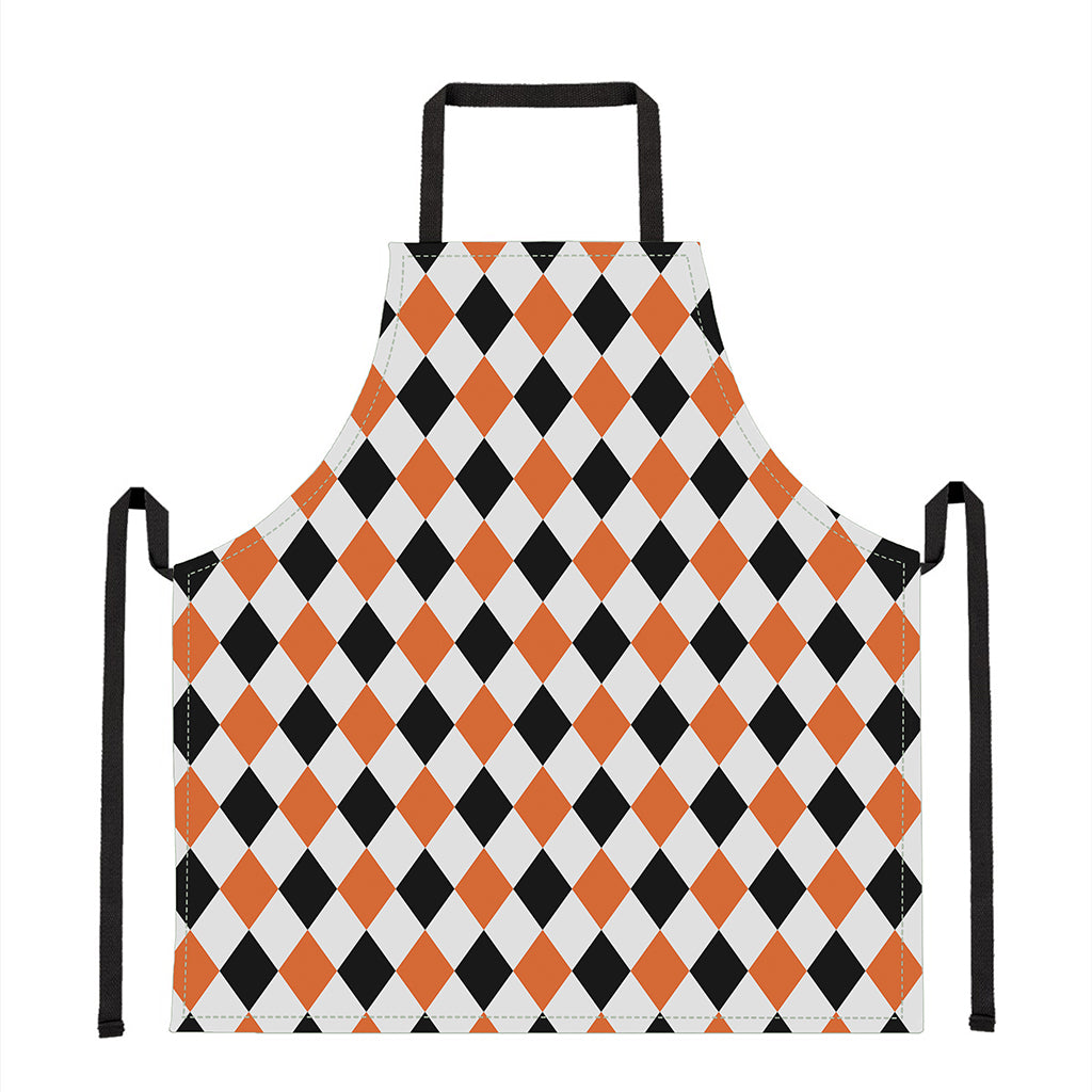 White Black And Orange Harlequin Print Apron