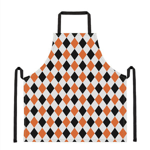 White Black And Orange Harlequin Print Apron