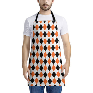 White Black And Orange Harlequin Print Apron