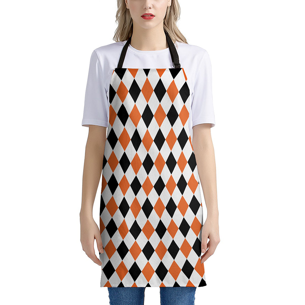 White Black And Orange Harlequin Print Apron