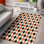 White Black And Orange Harlequin Print Area Rug