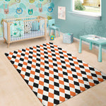 White Black And Orange Harlequin Print Area Rug