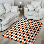 White Black And Orange Harlequin Print Area Rug