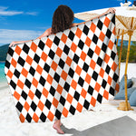 White Black And Orange Harlequin Print Beach Sarong Wrap