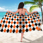 White Black And Orange Harlequin Print Beach Sarong Wrap