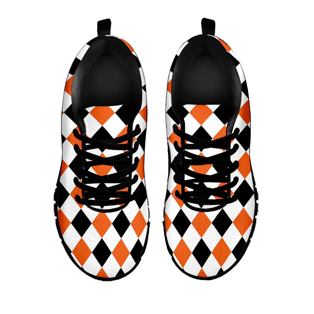 White Black And Orange Harlequin Print Black Sneakers