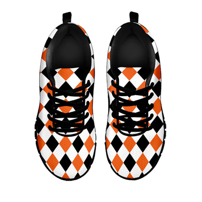White Black And Orange Harlequin Print Black Sneakers