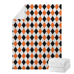 White Black And Orange Harlequin Print Blanket