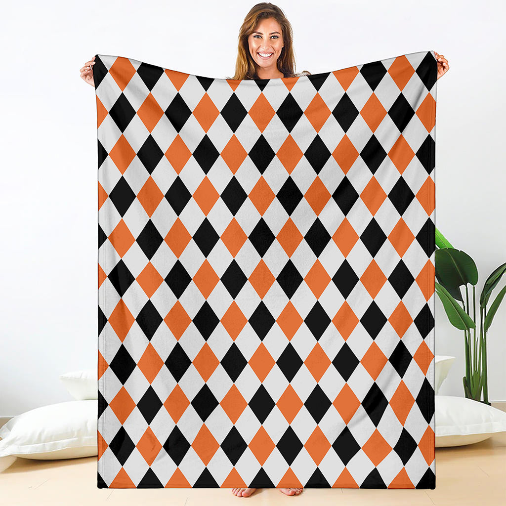White Black And Orange Harlequin Print Blanket