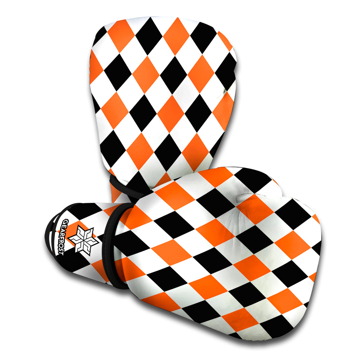 White Black And Orange Harlequin Print Boxing Gloves