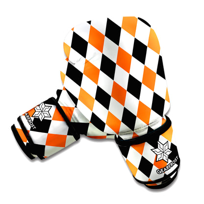 White Black And Orange Harlequin Print Boxing Gloves