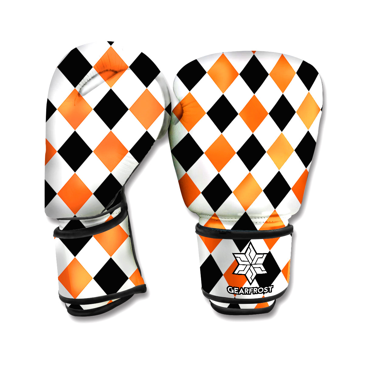 White Black And Orange Harlequin Print Boxing Gloves