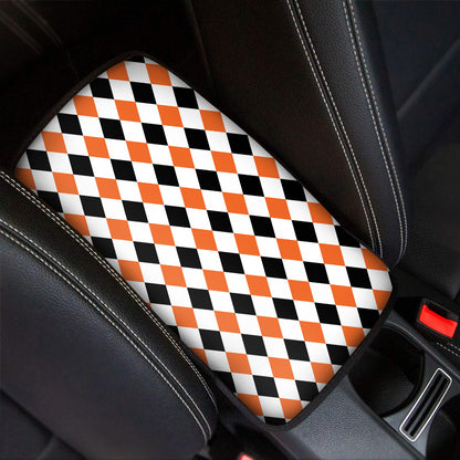 White Black And Orange Harlequin Print Car Center Console Cover