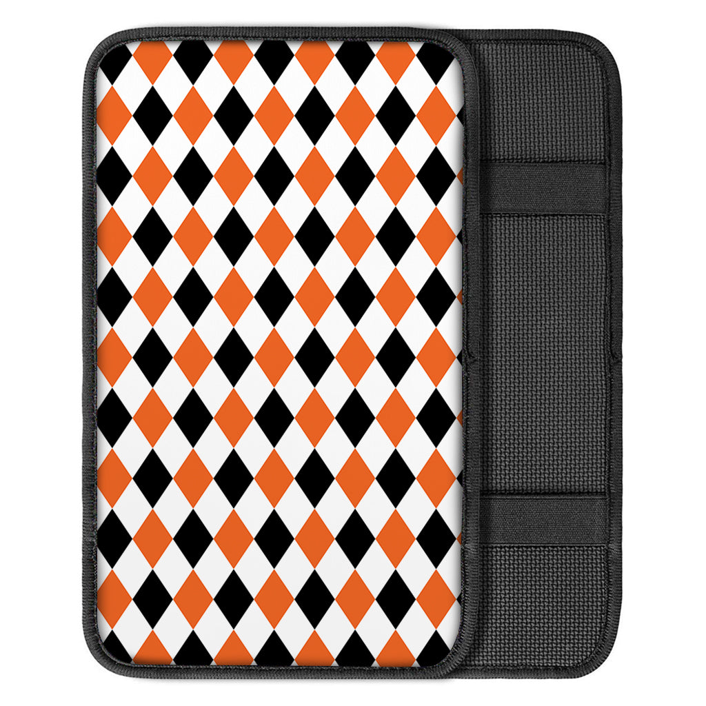 White Black And Orange Harlequin Print Car Center Console Cover