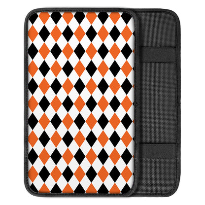 White Black And Orange Harlequin Print Car Center Console Cover