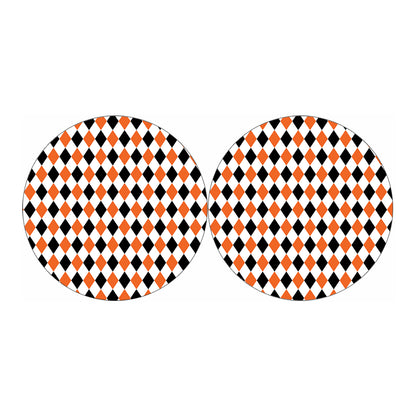 White Black And Orange Harlequin Print Car Coasters