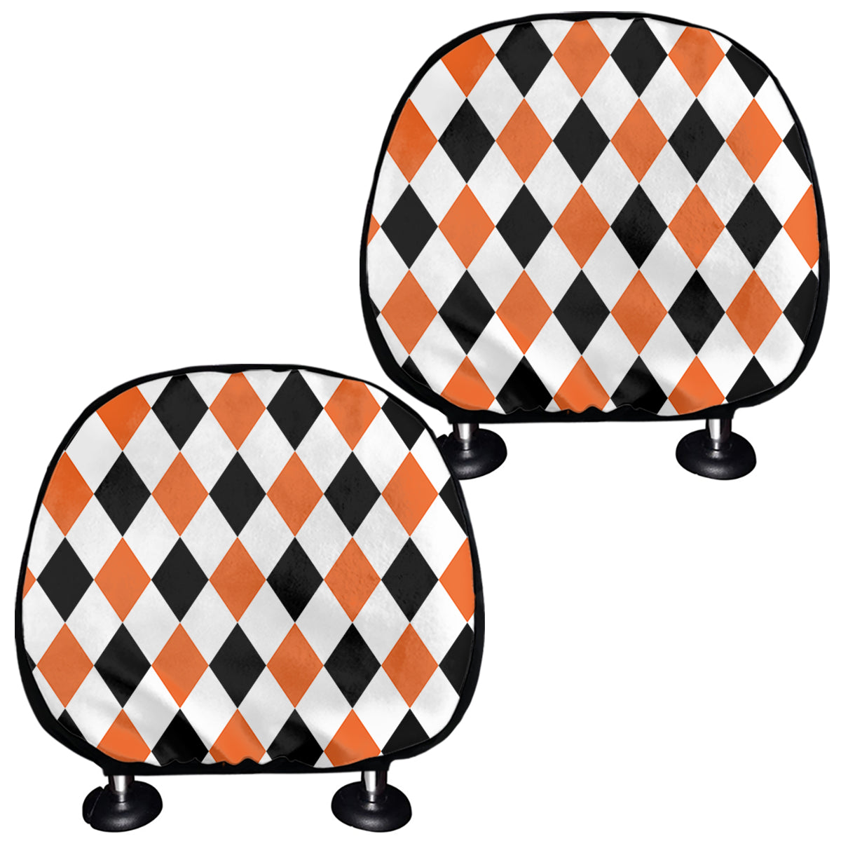White Black And Orange Harlequin Print Car Headrest Covers