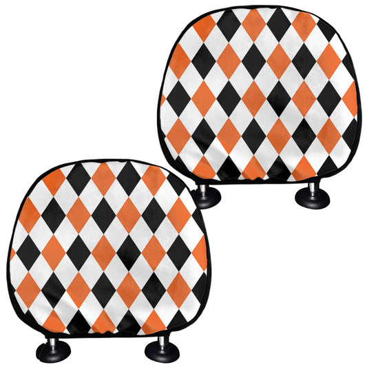 White Black And Orange Harlequin Print Car Headrest Covers