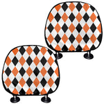 White Black And Orange Harlequin Print Car Headrest Covers