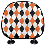 White Black And Orange Harlequin Print Car Headrest Covers