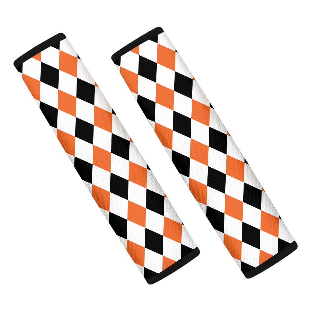 White Black And Orange Harlequin Print Car Seat Belt Covers