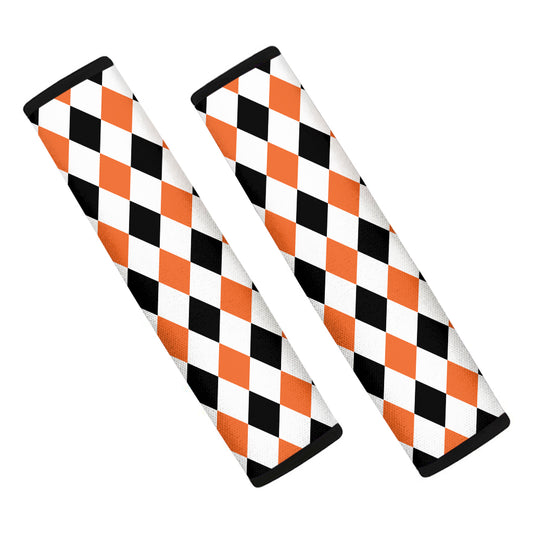 White Black And Orange Harlequin Print Car Seat Belt Covers