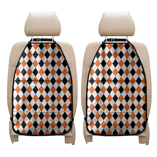 White Black And Orange Harlequin Print Car Seat Organizers