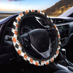 White Black And Orange Harlequin Print Car Steering Wheel Cover